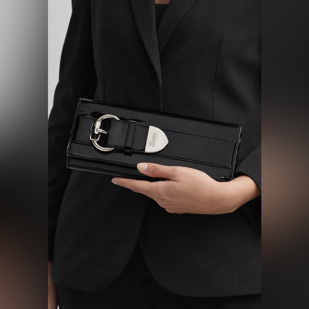Gucci Black Patent Leather Clutch with Silver Buckle - Picture 13 of 13